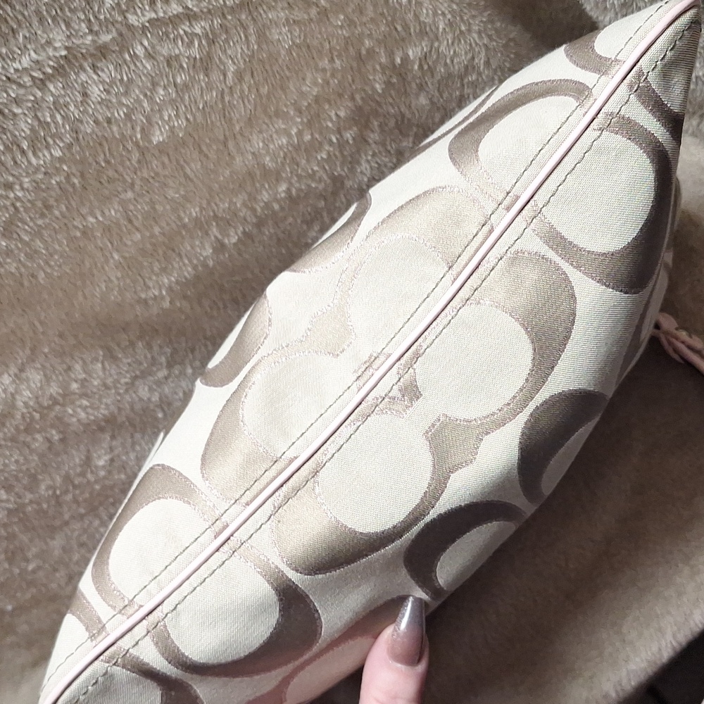 Coach Khaki & Pink Shimmer Signature C Shoulder Bag - Picture 8 of 12
